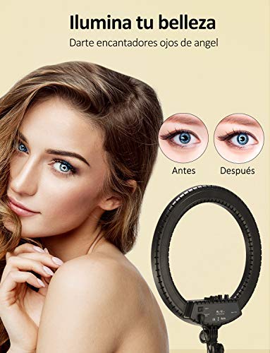 VicTsing 18" Anillo de Luz 48cm 55W sin Reemplazar Filtros de Colores, 3200-5600K Temperatura de Color, Brillo Regulable (0%-100%), para Movil y Camara, Youtube/Selfie/Video/Maquillaje, Aro de Luz