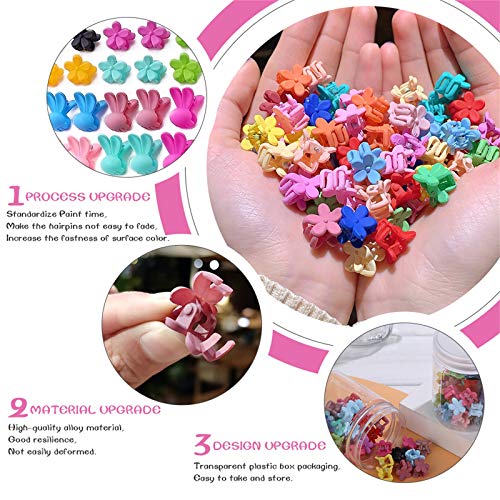 Viesap 100 Piezas De Mini Clips De Pelo Agarre De Pelo De Plástico Con Caja Clips De Cabello Pequeños Mini Pinzas De Pelo De Plástico Para Niñas Y Mujeres Grip Clip De Forma Animal Flor,Vistoso.