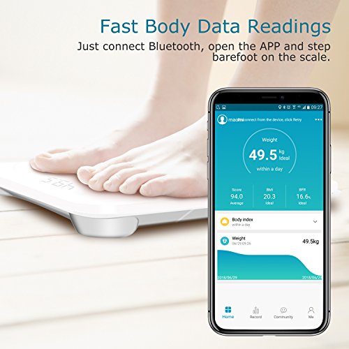 Vigorun Báscula de Baño, Bluetooth Báscula Digital Grasa Corporal con 17 Indicadores de Medición Inteligente Balanza Peso Baño con APP para Músculo, IMC, BMR, Tasa de proteína, Masa Ósea, max 180kg