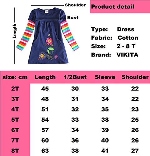 VIKITA Vestido Floral Manga Larga Algodón Niñas 2-8 años H5802Long 8T