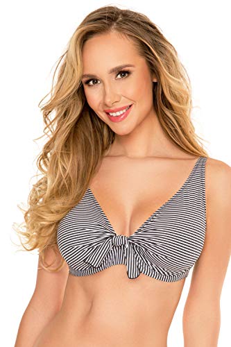 Vivisence 3203 Top De Bikini Blando De Rayas para Mujeres Tirantes Regulables No Extraíbles con Aros - Hecho En La UE, Negro-Blanco,100E