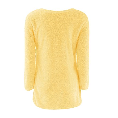 VJGOAL Mujer Otoño e Invierno Moda Casual Color sólido Manga Larga Suave y cómodo Felpa Cuello Redondo Jerseys Jumper Blusa(x-Large,Amarillo)