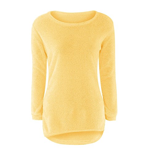 VJGOAL Mujer Otoño e Invierno Moda Casual Color sólido Manga Larga Suave y cómodo Felpa Cuello Redondo Jerseys Jumper Blusa(x-Large,Amarillo)