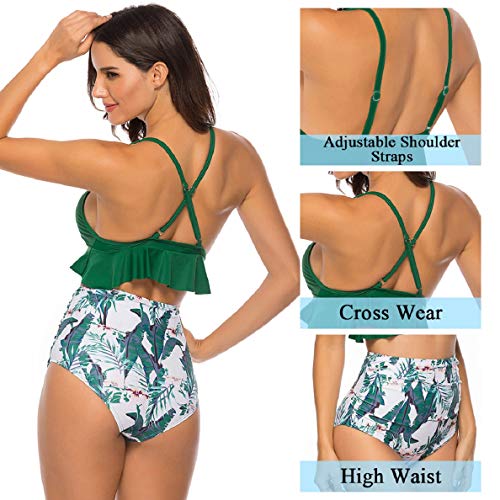 Voqeen Bikini Mujer de Cintura Alta con Volantes Halter de Dos Piezas Traje de baño Bikini Sets Ajustable Conjunto de Bikini Traje de baño con Honda