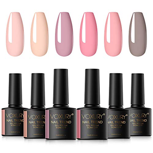 VOXURY Esmaltes Semipermanentes de Pastel Uñas en Gel UV LED, 6pcs Colores Rosa Nude Kit de Esmaltes de Uñas en Gel 10ml