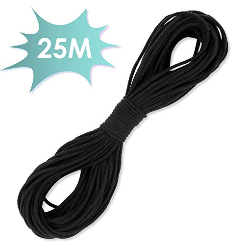 VPCOK Goma Elastica Costura 3mm Cuerda Elástica 25m Costura Elástica Cordón Elástico Cordón goma para Elástico de Cuerda Tela Coser Ropa Costura DIY Manualidades