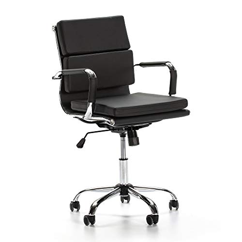 VS Venta-stock Sillón de Oficina Fenix reclinable Negro, Piel sintética, Silla ejecutiva con conjín engrosados, Altura Ajustable, Diseño ergonómico