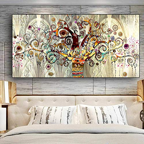 WADPJ Árbol de la Vida de Gustav Klimt Paisaje Arte de la Pared Lienzo Escandinavo Carteles Impresiones Arte Moderno de la Pared Imagen Sala de Estar Decoración-60x120cmx1 Piezas sin Marco