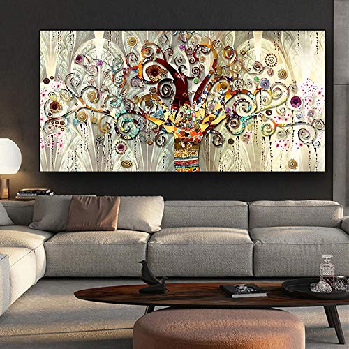 WADPJ Árbol de la Vida de Gustav Klimt Paisaje Arte de la Pared Lienzo Escandinavo Carteles Impresiones Arte Moderno de la Pared Imagen Sala de Estar Decoración-60x120cmx1 Piezas sin Marco