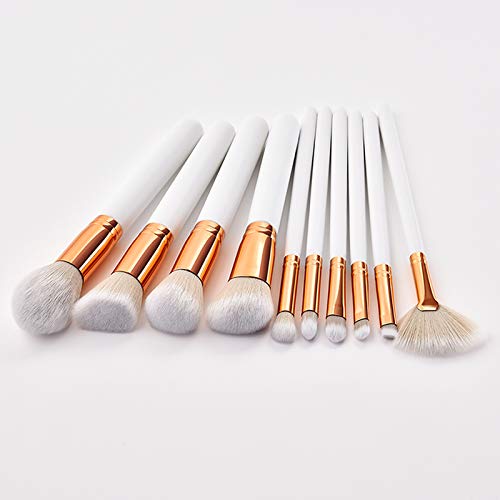 Wansan 10PCS Accessorize Pinceles de maquillaje Premium Colorido Blend Background Blusher Eyes Face Powder Brush Cosmetics Set Estilo Blanco