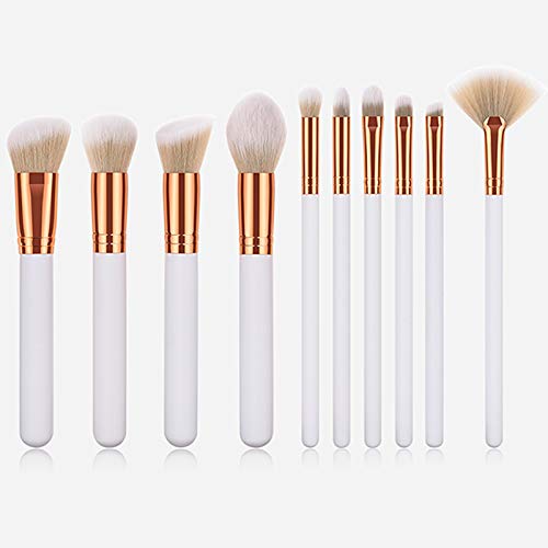 Wansan 10PCS Accessorize Pinceles de maquillaje Premium Colorido Blend Background Blusher Eyes Face Powder Brush Cosmetics Set Estilo Blanco