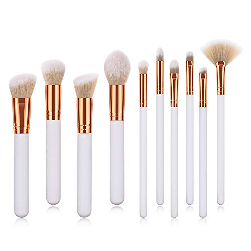 Wansan 10PCS Accessorize Pinceles de maquillaje Premium Colorido Blend Background Blusher Eyes Face Powder Brush Cosmetics Set Estilo Blanco