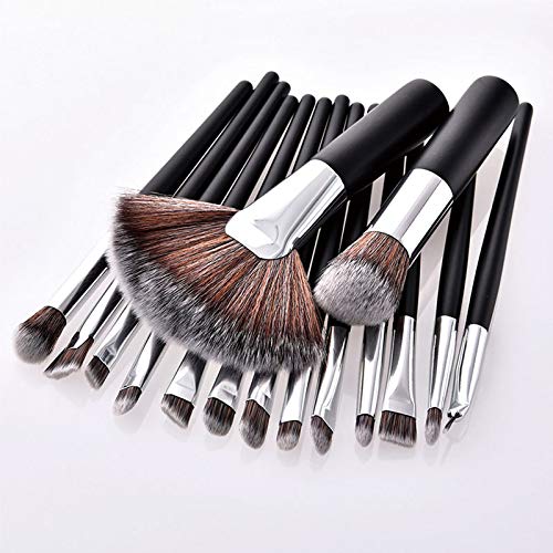 Wansan Accessorize Pinceles de maquillaje Premium Color Blusher Background Mezcla de ojos Powder Face Brush Cosmetics Set de 15 piezas de plata