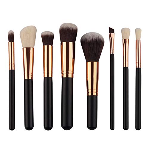 Wansan Accessorize Pinceles de maquillaje Premium Colorful Foundation Blusher Eyes Powder Face Brush Cosmetics Set de 8 piezas Black Gold