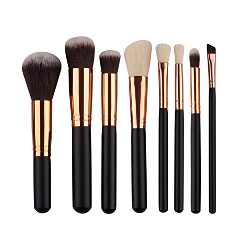 Wansan Accessorize Pinceles de maquillaje Premium Colorful Foundation Blusher Eyes Powder Face Brush Cosmetics Set de 8 piezas Black Gold