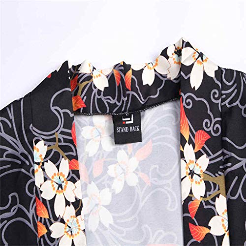 waotier Camisas Casual Otoño Japonés Bata de Kimono Ukiyo-e Floral Impreso Manga de Siete Cuartos Capa Mangas Capa Chaqueta Blusa Superior