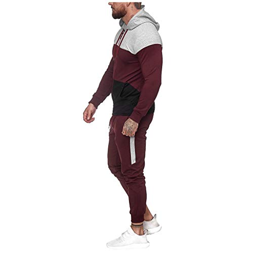 waotier Conjuntos Deportivos Hombres Sudaderas con Capucha Pantalones de chándal Cremallera Patchwork Estampado Sudadera Top Pantalones Conjuntos Traje Deportivo Chándal