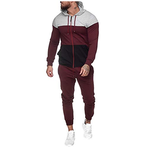 waotier Conjuntos Deportivos Hombres Sudaderas con Capucha Pantalones de chándal Cremallera Patchwork Estampado Sudadera Top Pantalones Conjuntos Traje Deportivo Chándal