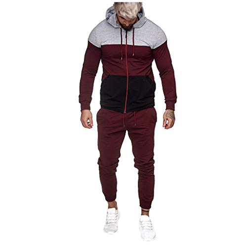 waotier Conjuntos Deportivos Hombres Sudaderas con Capucha Pantalones de chándal Cremallera Patchwork Estampado Sudadera Top Pantalones Conjuntos Traje Deportivo Chándal