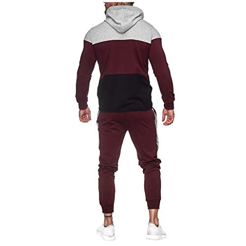 waotier Conjuntos Deportivos Hombres Sudaderas con Capucha Pantalones de chándal Cremallera Patchwork Estampado Sudadera Top Pantalones Conjuntos Traje Deportivo Chándal