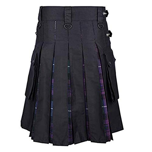 waotier Kilt Hombres Vintage Kilt Escocia Gótico Plisado Moda Kendo Falda de Mezclilla Patrón escocés Suelta Medio Faldas para Hombre