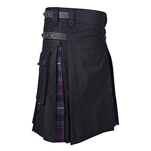 waotier Kilt Hombres Vintage Kilt Escocia Gótico Plisado Moda Kendo Falda de Mezclilla Patrón escocés Suelta Medio Faldas para Hombre