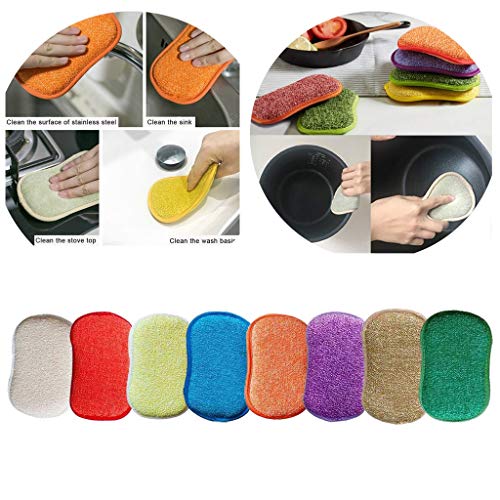 WARMWORD Estropajo de Cocina de Doble Cara esponjas de Microfibra Antibacteriano sin Olor Dish Scrubber Cepillo, Ideal para Antiadherente sartenes ollas, Pack de 5 Colores al Azar.