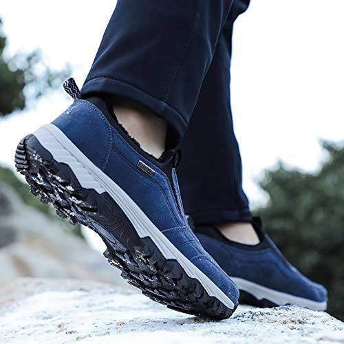 Wealsex Zapatos De Senderismo Antideslizantes para Hombre Zapatos para Caminar Al Aire Libre Sin Cordones Zapatos Casuales 39-45 (39 EU, Azul Forro Felpa)