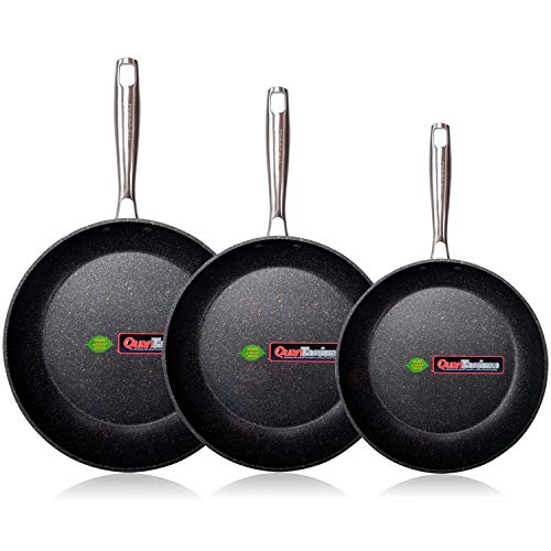 WECOOK EcoChef Titanio Set Juego 3 Sartenes 20-24-28 cm Aluminio Forjado, inducción, 5 Capas Antiadherente sin PFOA, Limpieza lavavajillas Apta para Todas Las cocinas, vitroceramica, Gas