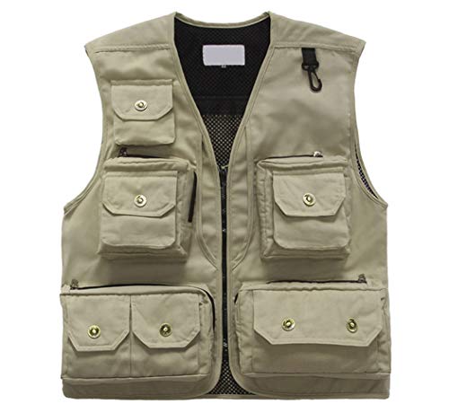 W&HH SHOP Fotografía de la Chaqueta de los Hombres de Gilet Exterior de Malla Multi-Bolsillos del Chaleco de Caza Que acampa Pesca Viajar Chaleco,B,XXXL