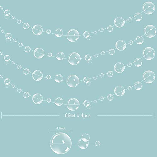 White Transparent Bubble Garlands for Party Decorations Hanging Floating Bubbles Cutout Streamer Background for Mermaid Under The Sea Birthday Home Kids Room Prom Wedding Baby Shower Decor