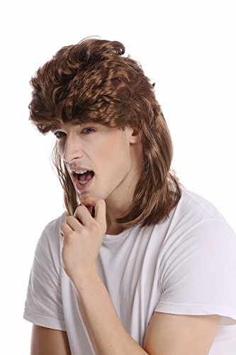 WIG ME UP- G-2-ZA6 Peluca Mujer Hombre Halloween Carnaval Mullet Largo cardado marrón 80s Pacorro