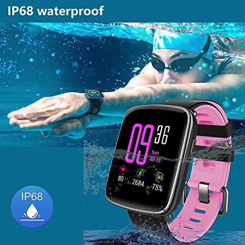 Willful Smartwatch con Pulsómetro,Impermeable IP68 Reloj Inteligente con Cronómetro, Monitor de sueño,Podómetro,Calendario,Control Remoto de música,Pulsera Actividad para Android y iOS (Rosa)