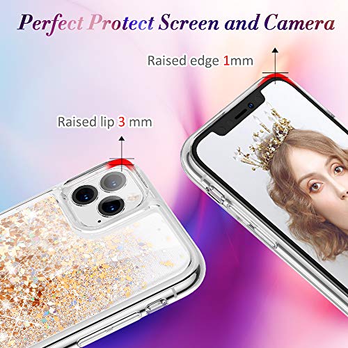 wlooo Funda para iPhone 11 Pro MAX, iPhone 11 Pro MAX Funda, Glitter liquida Cristal Silicona Bling Protector TPU Bumper Niñas Mujeres Case Brillante Arena Movediza Carcasa (Oro Plata)