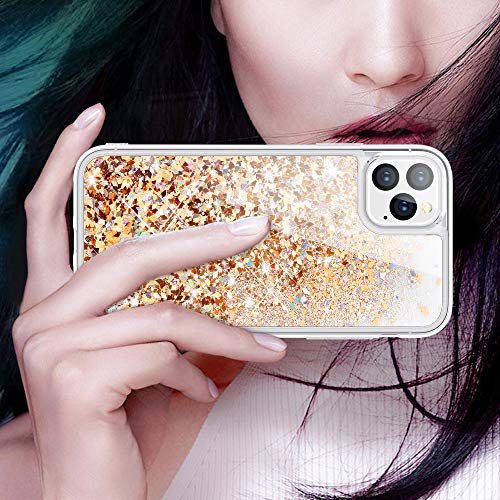 wlooo Funda para iPhone 11 Pro MAX, iPhone 11 Pro MAX Funda, Glitter liquida Cristal Silicona Bling Protector TPU Bumper Niñas Mujeres Case Brillante Arena Movediza Carcasa (Oro Plata)