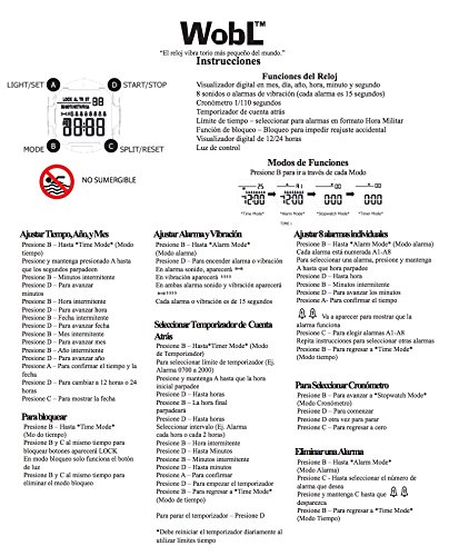 WobL - NEGRO 8 Alarm Reloj Recordatorio Vibratorio