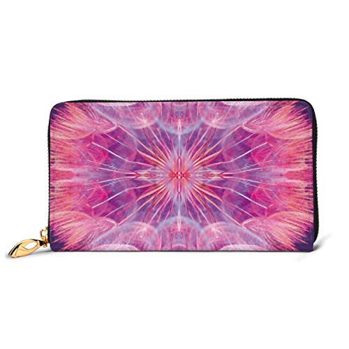 Women's Long Leather Card Holder Purse Zipper Buckle Elegant Clutch Wallet, Extreme Close Up Dandelion Flower Abstract Vivid Dreamy Magical Nature,Sleek and Slim Travel Purse