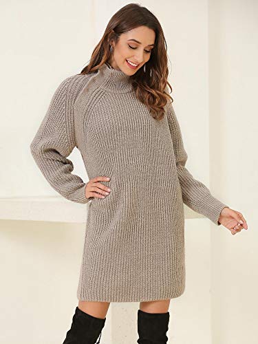 Woolen Bloom Mujeres Vestido Jersey Invierno Cuello Alto con Botón Vestido de Punto Suéter Ajustado Cuello Chaqueta para Mujer Fiesta Negocios