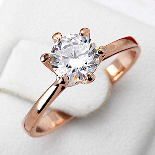 WSSVAN Classic Hot Ring, Sleek Minimalist Ladies Diamond Six-jaw Zircon Ring With Zircon Rose Gold Engagement Ring Jewelry Gift (Oro rosa, 6)