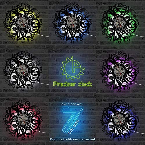 wtnhz LED-Disco de Vinilo Retro Tema del Reloj de Pared 3D Reloj de CD Hueco decoración del hogar Arte de la Pared Creatividad y Reloj silencioso de Estilo Antiguo