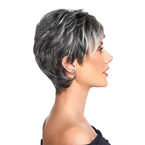 WWWIG Afro Gris Erizo Cabello Pelucas para Negro Mujeres Corto Plata Corrugado Doble Cabello 100% Calor Resistente Fibra Sintético Peluca 11 " 130 G