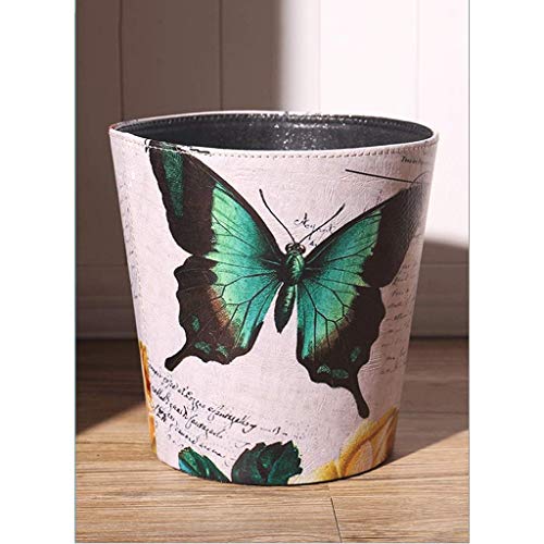 WYZQ Botes de Basura, Papelera Retro Papelera, Cubos de Basura sin Tapa, Capacidad de 2.9 galones-galones, para baños, dormitorios, cocinas, Florerías Basureros (Color: Mariposa Verde Verde), Garba