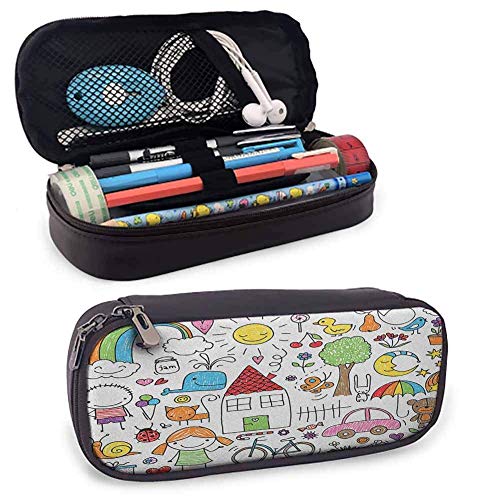 XCNGG Estuche para papelería con bolígrafo Doodle, dibujo infantil simple de osito de peluche de niña y niño y varias otras cosas para la escuela, oficina, organización estacionaria, multicolor