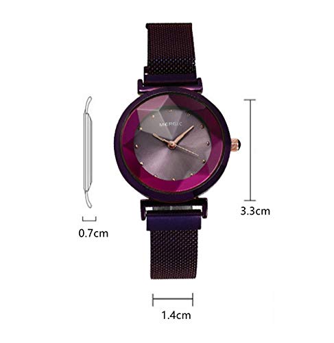 XHH Personalidad de la Moda Reloj de Mujer Lujoso imán Adsorción Acero Inoxidable Impermeable Aleación de Titanio Caja Reloj de Cuarzo 24 cm, ceja (Accesorios de Regalo de Fiesta)