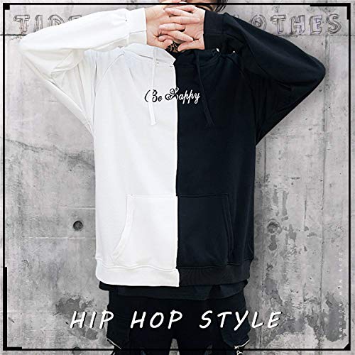 XIAOYAO Hombre Sudadera con Capucha Deportiva Manga Larga Hoodie Casual Camisa de Entrenamiento (XL, Blanco Negro)