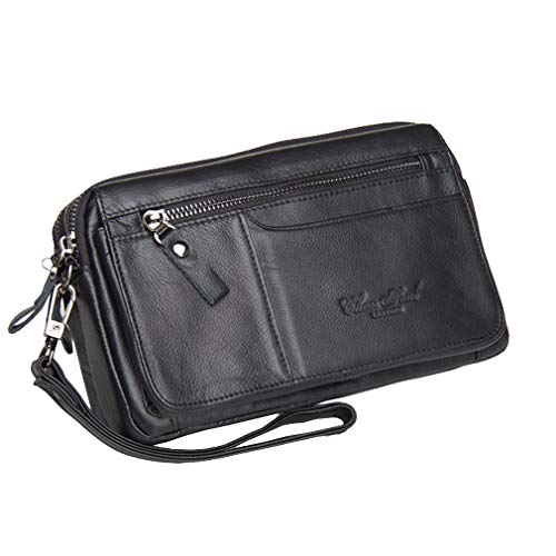 Xieben Bolso De Cuero Correa Para La Muñeca Para Hombre Titular De Teléfono Bolso Para La Bolsa Negocio Compartimientos Múltiples Bolso iPhone X / 8/8 Plus Negro