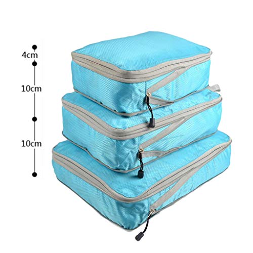 Xin Hai Yuan 3 Unids/Set Maleta De Viaje Organizador De Equipaje Bolsa De Almacenamiento Ziplock Colgante Cubos De Embalaje De Compresión De Ropa,Azul