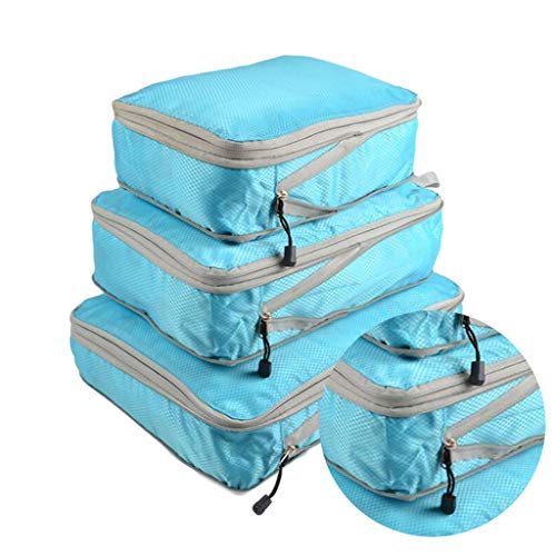 Xin Hai Yuan 3 Unids/Set Maleta De Viaje Organizador De Equipaje Bolsa De Almacenamiento Ziplock Colgante Cubos De Embalaje De Compresión De Ropa,Azul