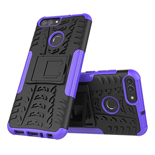 XINYUNEW Funda Huawei P Smart, 360 Grados Protective+Pantalla de Vidrio Templado Caso Carcasa Case Cover Skin móviles telefonía Carcasas Fundas para Huawei P Smart-Púrpura