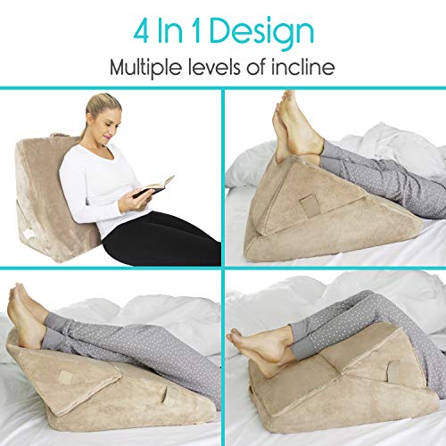 Xtra-Comfort - Almohada de cuña para cama (espuma viscoelástica plegable, sistema de cojín inclinado para espalda y piernas, forma de triángulo para lectura, apoyo, lavable